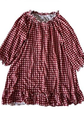 Plain Jane Red Gingham Long-Sleeve Nightgown with Ruffle Trim